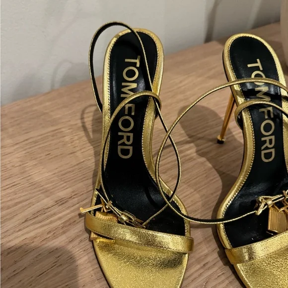 Tom Ford Metallic Gold Strappy Stiletto Sandals - Picture 4 of 16